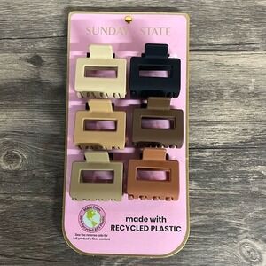 Sunday State Rectangle Hair Claw Clip Set Recycled Plastic Neutral Earth Tones